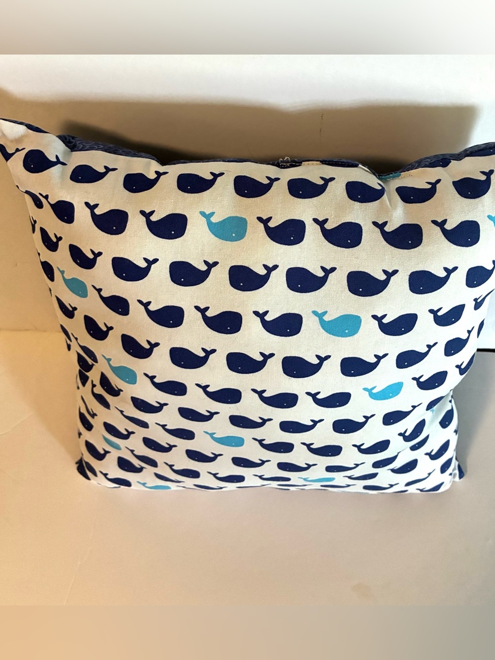 Navy and Light Blue Whale Print Throw Pillow - Picture 3 of 4